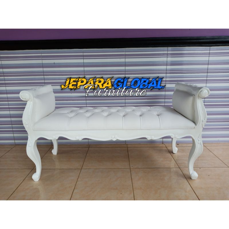 Kursi sofa stool tanganan button white ( sofa stool ukir,bangku ukir, kursi duco, sofa )