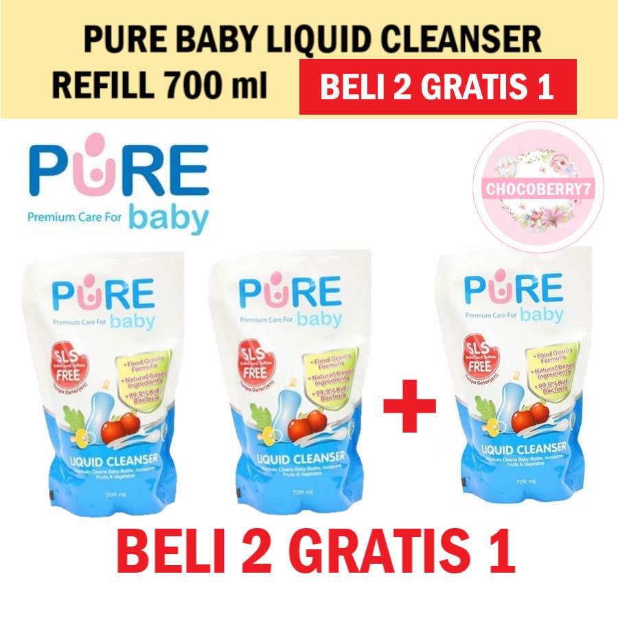 PureBB Liquid Cleanser 700ml BELI 2 GRATIS 1 Pure Baby Refill isi 3 Cairan Cuci Botol Bayi