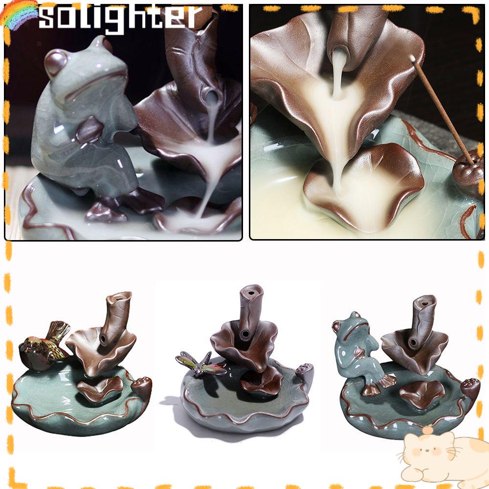 Solighter Backflow Incense Burner Kerajinan Tangan Meditasi Keramik Aromaterapi Kotak