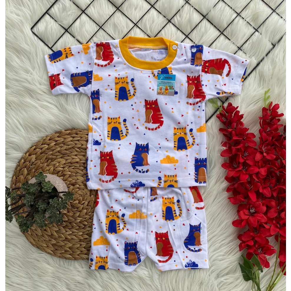 baju anak murah lucu motif kucing setelan pendek 3-18 bulan (PD008)