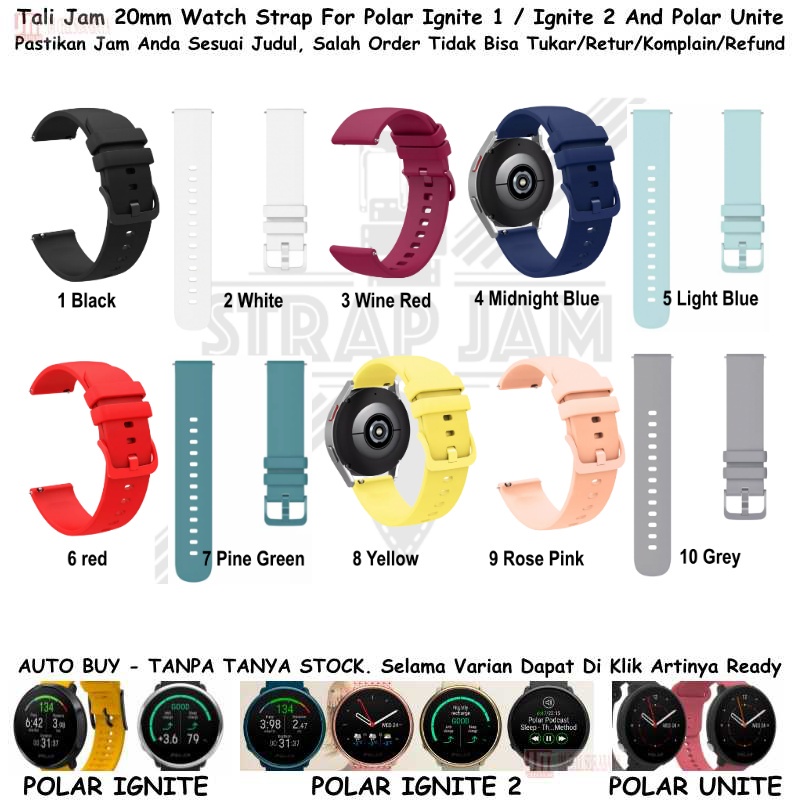 PWK Tali Jam Tangan Polar Ignite / Unite - Strap 20mm Silikon Warna Ceria Simple Polos