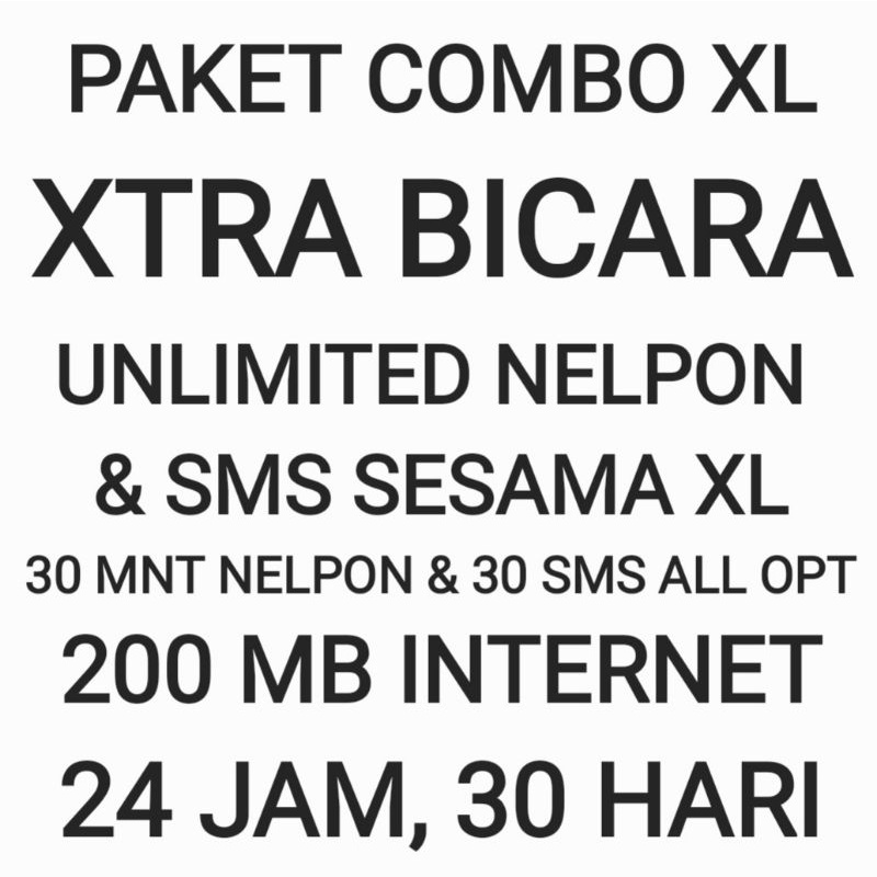 Paket Combo Nelpon Telepon SMS Internet Xtra Bicara XL Unlimited Sesama All Semua Operator Kuota Dat