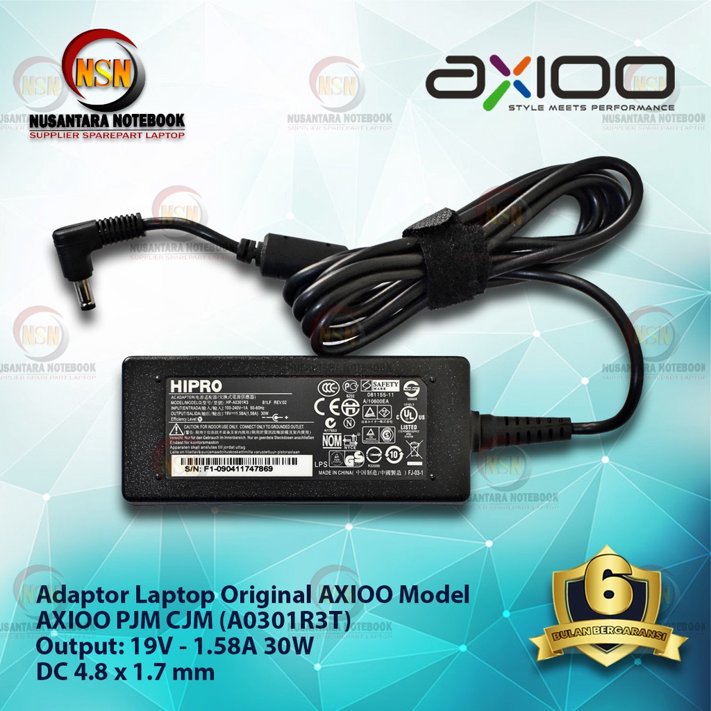 Adaptor Charger Original Hipro 19V - 1.58A For Laptop Axioo PJM CJM