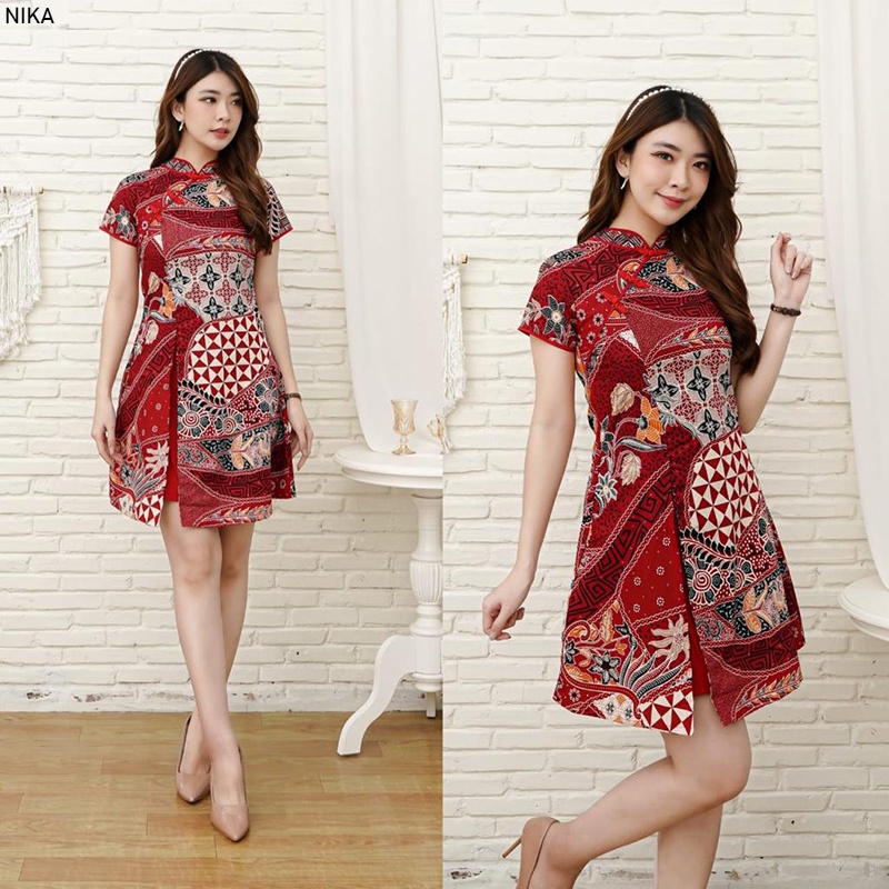 Jual Evercloth Nika Cheongsam Batik Couple Qipao Dress Batik Modern 