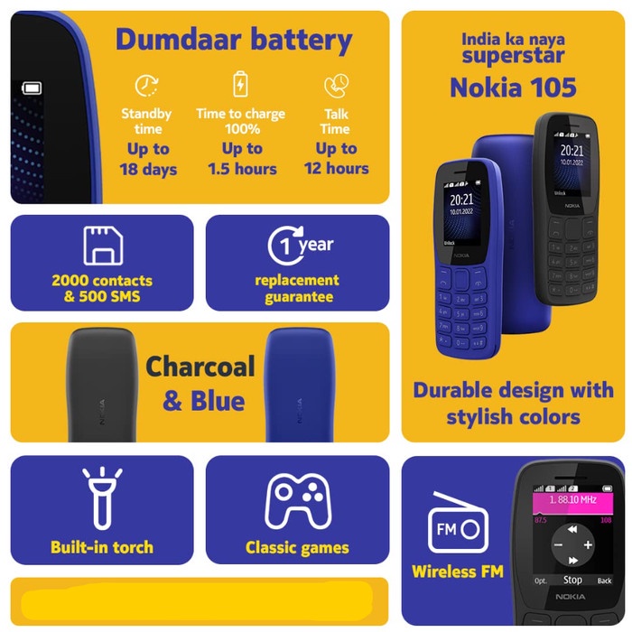 Nokia 105 2022 Simba Garansi Resmi - Hitam