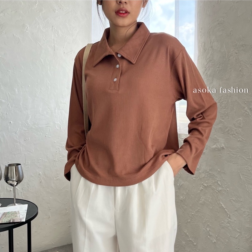 ASOKA Florance Top 315 - Kaos Polo Knit - Long Sleeve Shirt - Kaos Polos Wanita