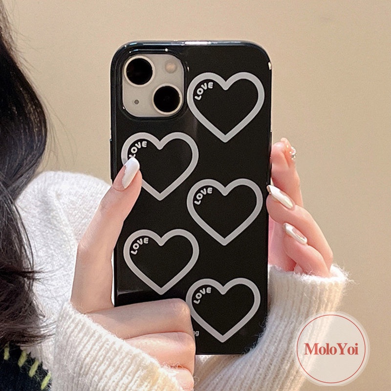 IPHONE Casing Ponsel Kartun Love Heart Kompatibel Untuk Iphone11 14 13 12 Pro Max XR 7Plus 8Plus 78 14 Plus X XS Max SE 2020 Glossy Halus Lembut Tpu Full Pelindung Cover