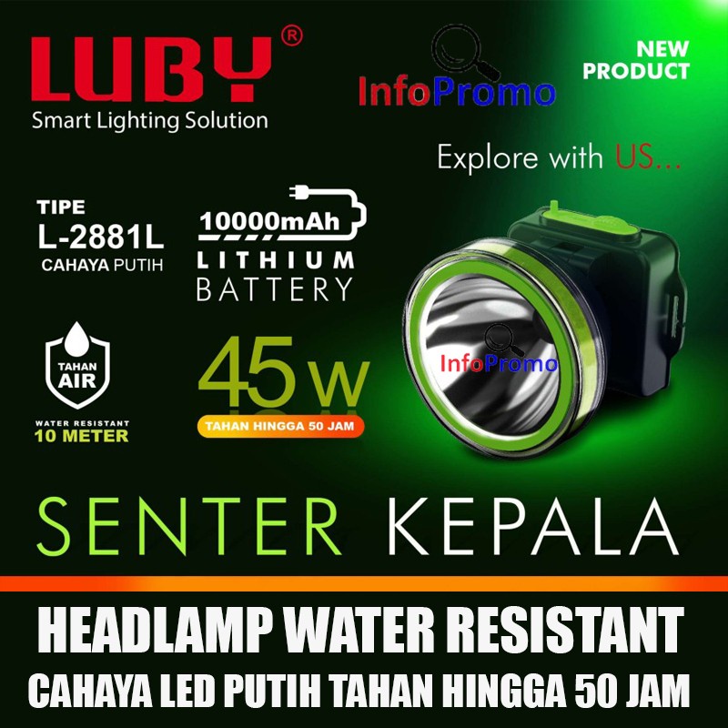 Barangunik2021 -Senter Kepala 45watt Luby L2881L cahaya putih Anti Air