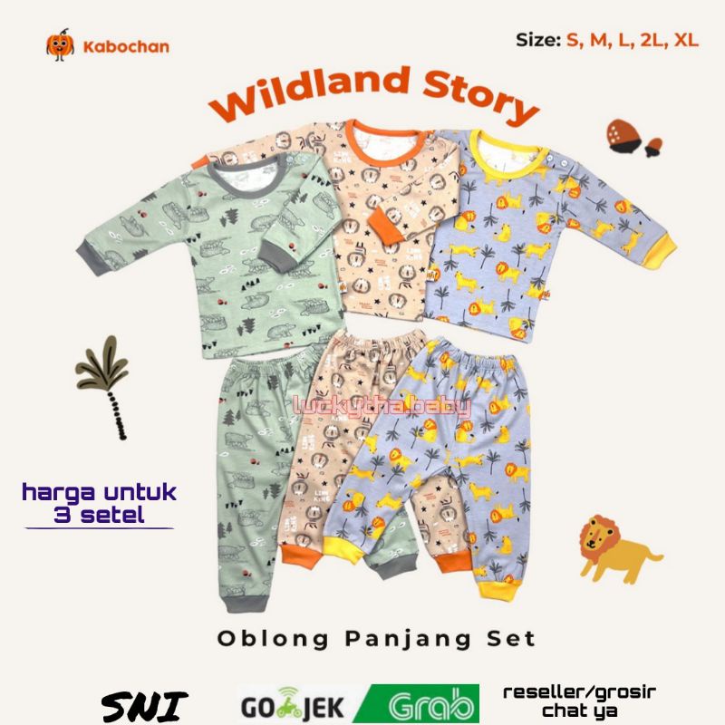 3pc- piyama kabochan motif ocean melody,little journey, wildland story series / setelan panjang bayi &amp; anak motif lion king terbaru dari kabochan little journey wildland story series