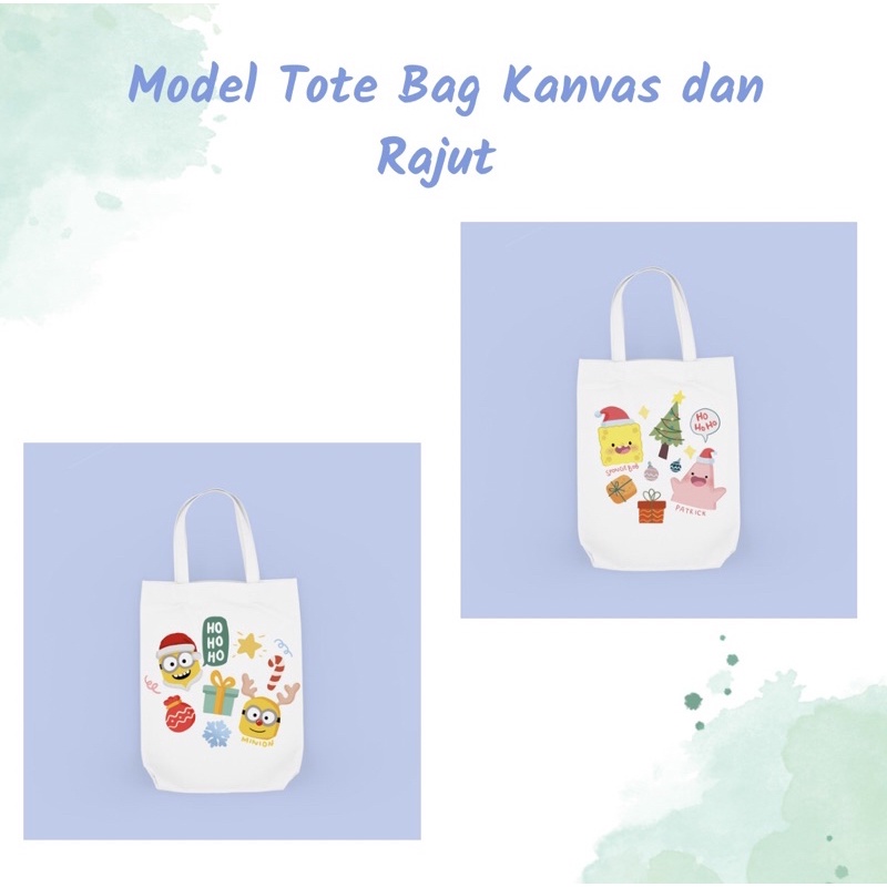 Tote Bag dan String Bag atau Tas Serut Bergambar Karakter Doodle Kartun Disney Christmas// Limited Edition