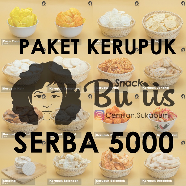 

SNACK BU IIS ANEKA CEMILAN KERUPUK SERBA 5000 5ribu goceng CEMILAN SUKABUMI Basreng Stik Spesial Sapi Jengkol Kemplang Koin Kembang Kribo Seblak Kicimpring Makaroni Balado Bantet Spiral Kerang Moring Opak Pilus Selondok Asin Ori Pedas Jeruk Kencur