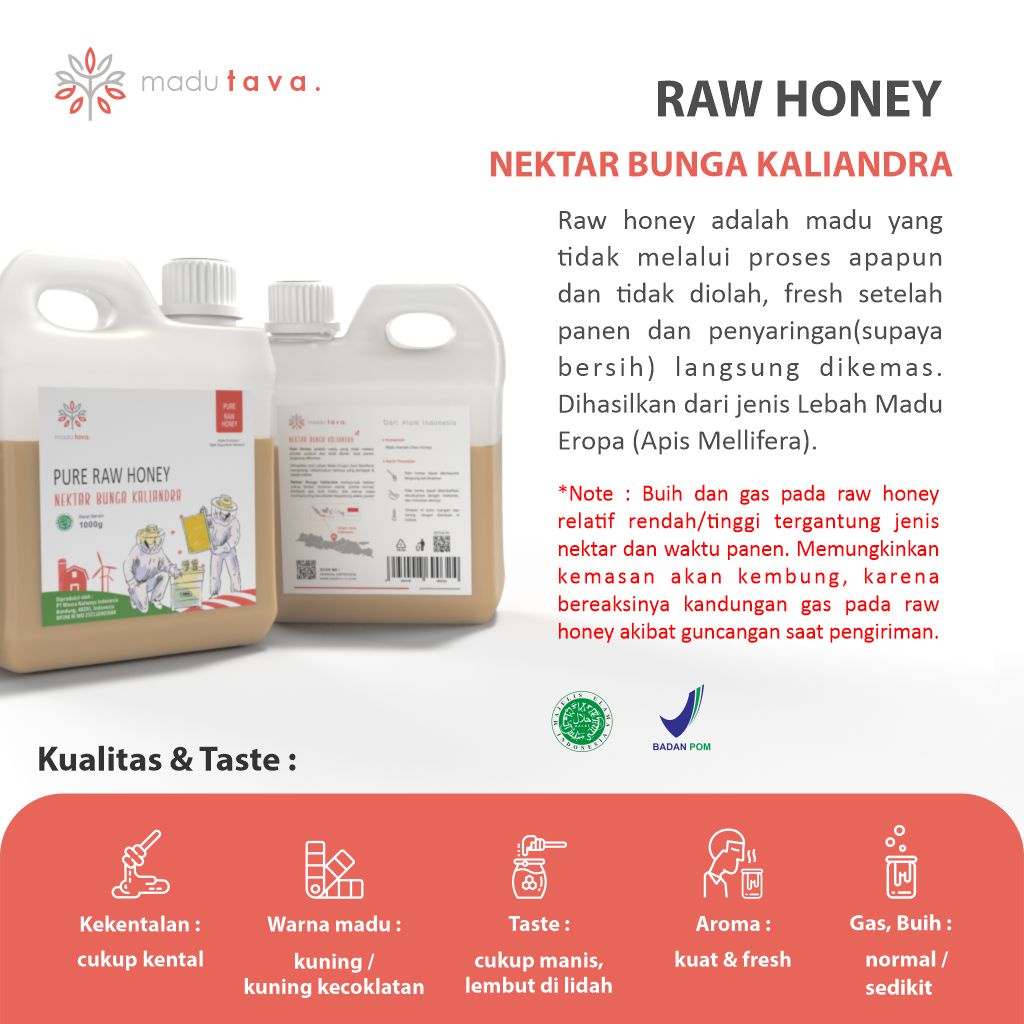 Madu Asli Murni 1kg Tava Grade A Nektar Kaliandra 100% Alami Pure Natural Raw Honey