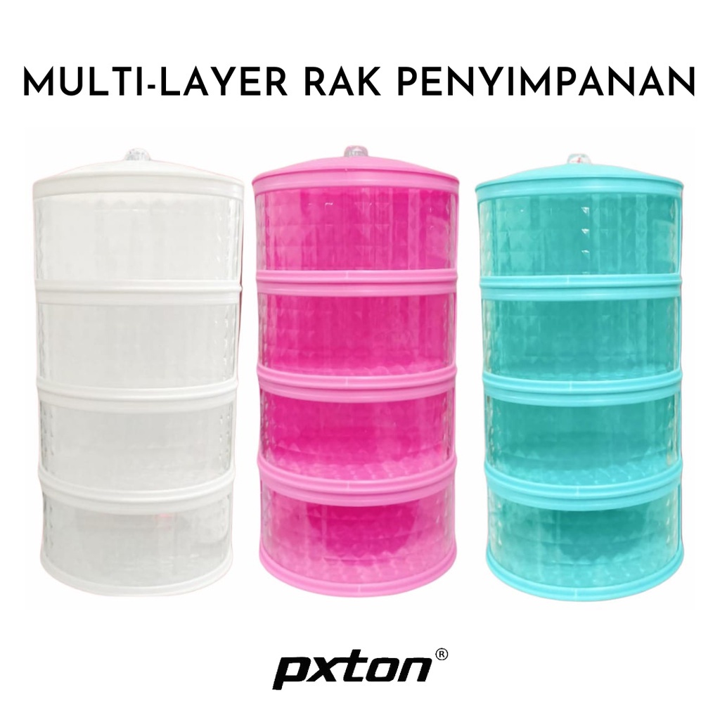PXTON - Multilayer Rak Plastik Penyimpanan Tempat Makanan / Food storage 4 susun / tudung saji / tud