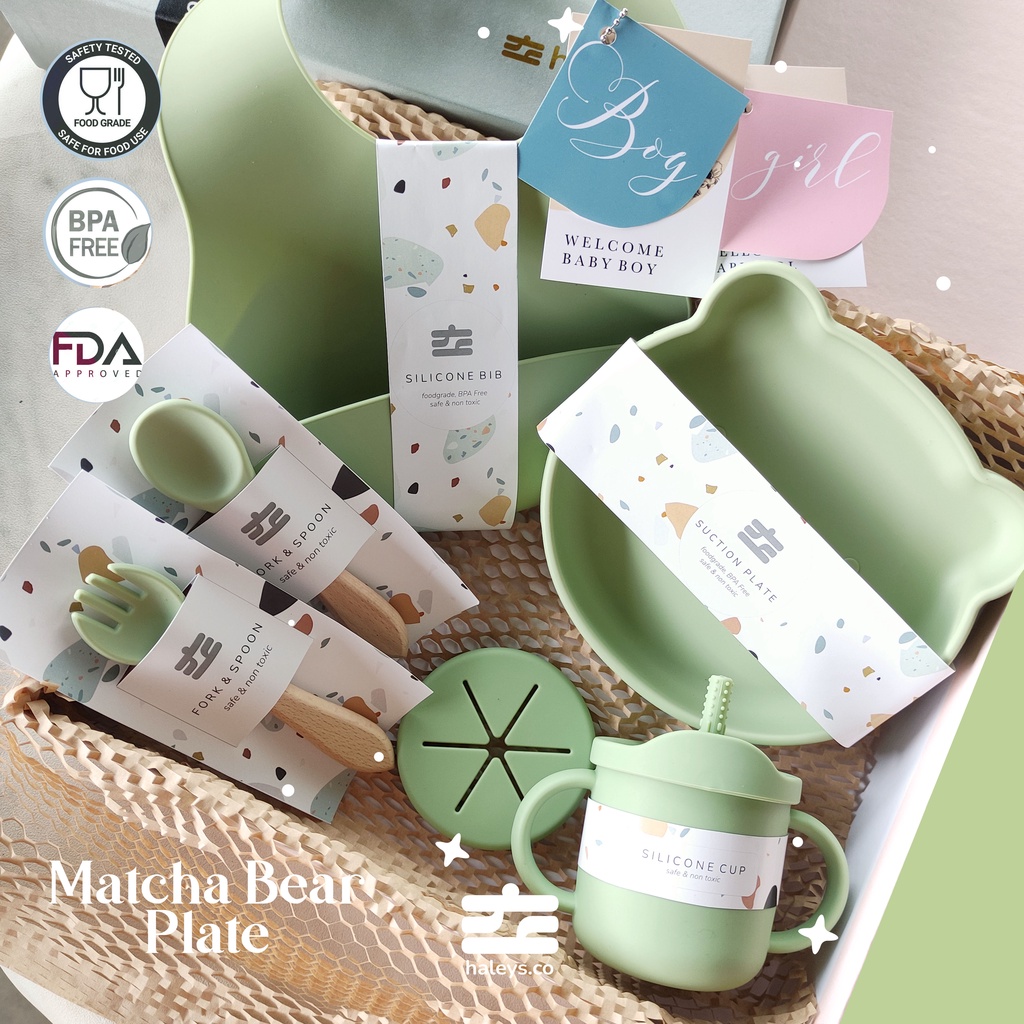 Hampers Bayi Premium | Hampers Alat Makan Premium | SILICONE SUCTION BOWL FEEDING SET SERIES Boy Girl | Kado lahiran | Hampers MPASI | Hadiah Newborn | Haleys.co