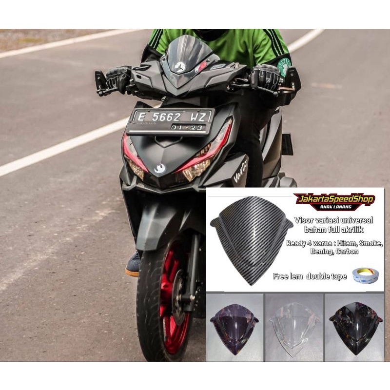 Visor honda vario 125 150 led old lama bahan full akrilik warna hitam smoke bening carbon free lem 3m