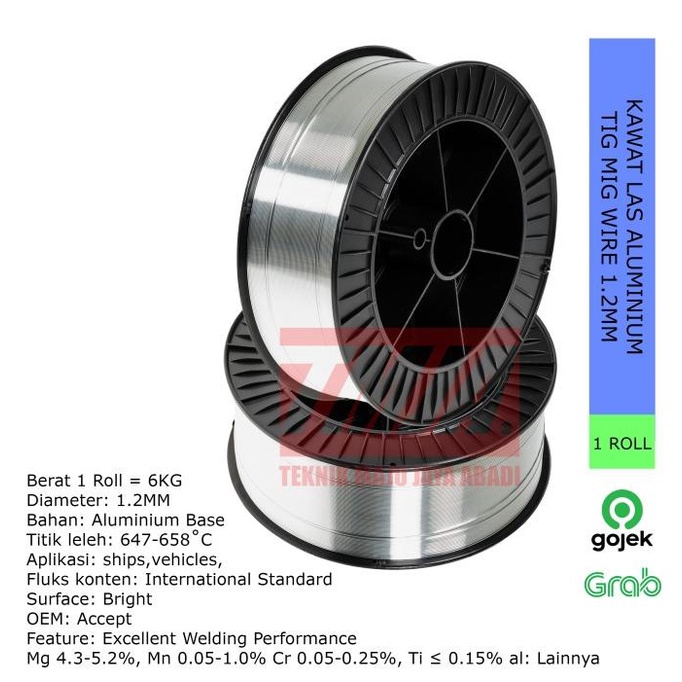 Kawat Las Aluminium TIG MIG Wire ER5356 0.8mm 1mm 1.2mm (6kg/Roll)