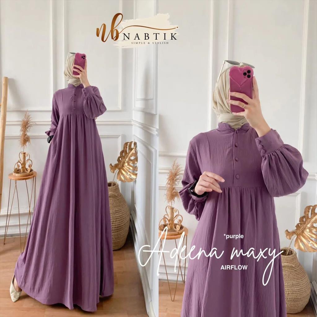 Gamis Wanita Terbaru Kekinian  Airflow Crinkle Polos Adeena Maxy