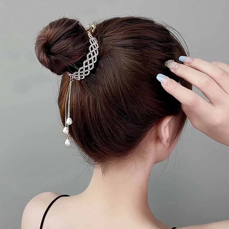 Korea Mutiara Berlian Imitasi Rumbai Jepit Rambut/Perempuan Ponytail Tinggi Ambil Klip Rambut Hiasan Kepala