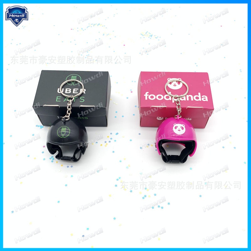 Gantungan Kunci Helm take out Kreatif Gantungan Kunci Uber take out Gantungan Kunci Charming panda face pendant Safety helmet key chain
