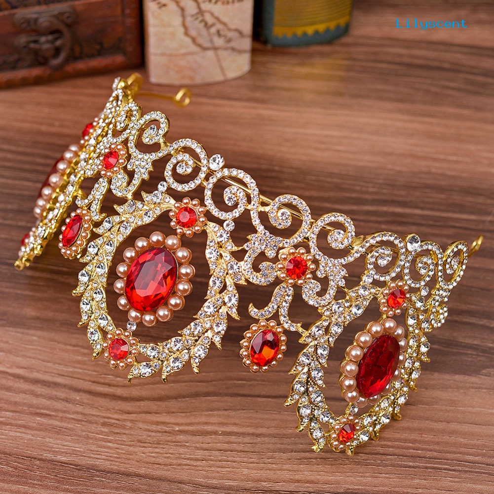 [LS]Baroque Wanita Berlian Imitasi Mahkota Mutiara Imitasi Tiara Anting Set Perhiasan Pernikahan