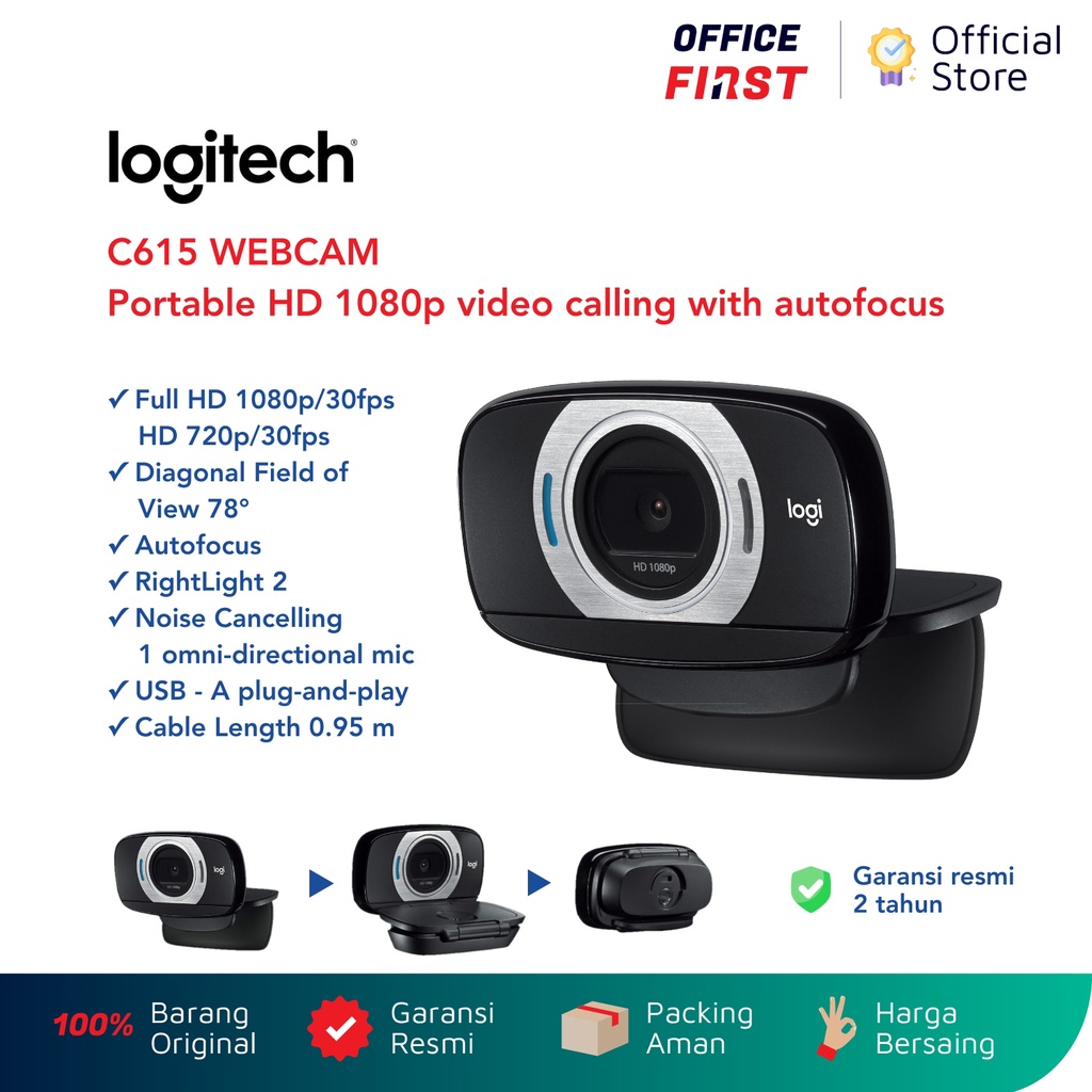 Logitech C615 Webcam Full HD 1080p Autofocus Noise Cancelling Mic