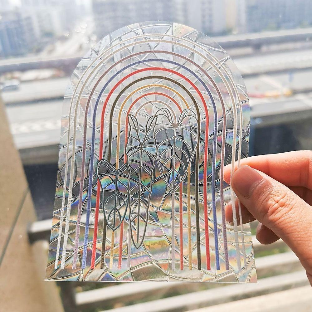 [Elegan] Stiker Dinding Antistatis Anti-Tabrakan 3D Dekorasi Rumah Penangkap Matahari Film PVC Perekat Diri Pelangi Prisma Stiker