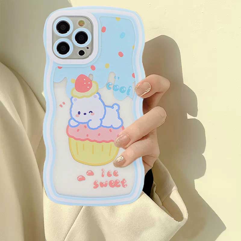 Oppo A17 A16 A57 2022 A77S A15 A16K A54 A53 A12 A5S A7 A3S A11k A31 A52 A92 A94 A93 A37 F9 A1K A76 Ice Cream Bear Wave Edge TPU Phone Case Cover