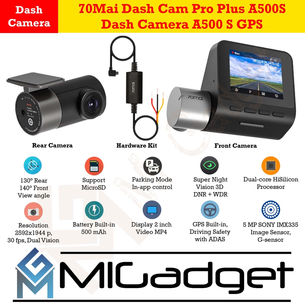 70Mai Dash Cam Pro Plus A500S Dash Camera A500 S GPS - Kamera Mobil