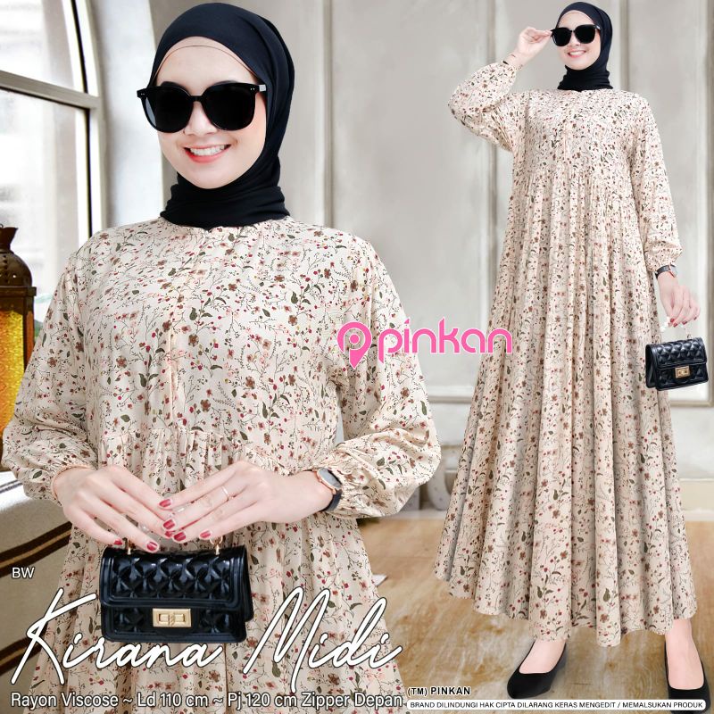 KIRANA MIDI / ANIRA MIDI DRESS BUSUI FRIENDLY RAYON VISCOSE BAJU HANGOUT KEKINIAN MURAH BY PINKAN