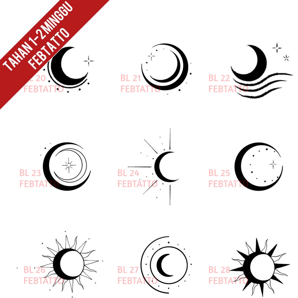 Tato Temporer Tato Bulan Sabit Tato minimalis Stiker Tato - BL20-28