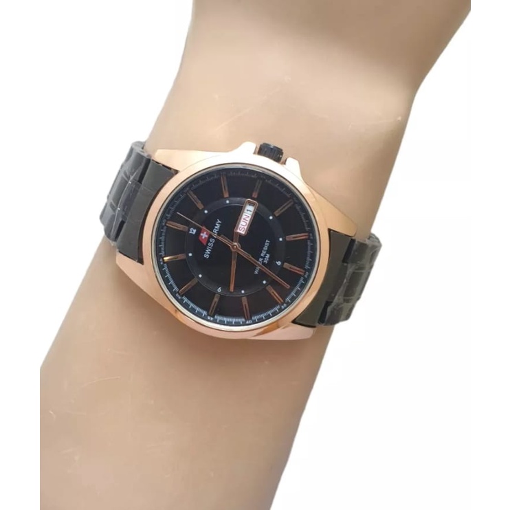JAM TANGAN PRIA RANTAI ANTI AIR / jam tangan cowok swis tanggal hari aktif free bok