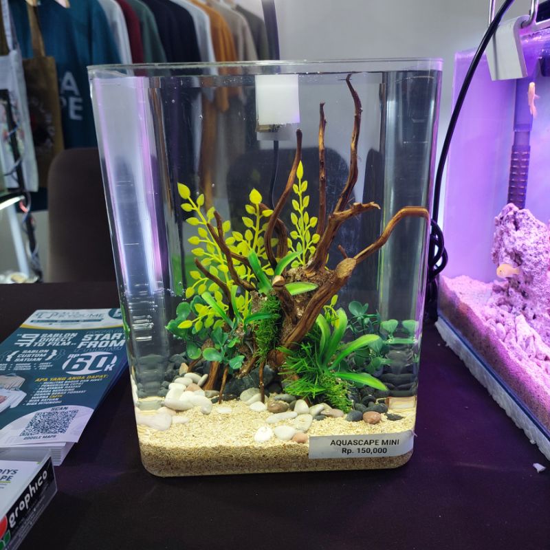 Aquascape Mini Fullset Tema Bonsai atau Natural dengan Lampu USB packing tebal