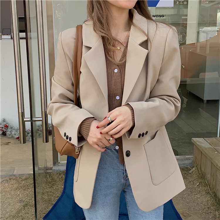Blazer Lengan Panjang Wanita Korean Style Blezer Hitam Outer Polos