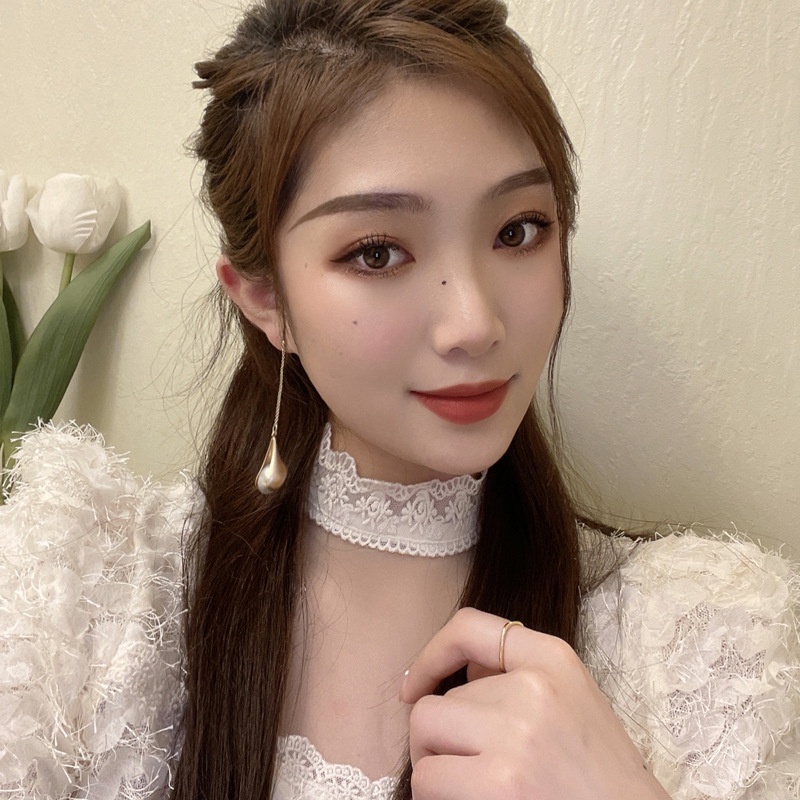 Temperamen Mutiara Jumbai Liontin Ear Studs/ INS Anting Bentuk Tetesan Air Geometris/ Anting Stud Canggih Logam Sederhana