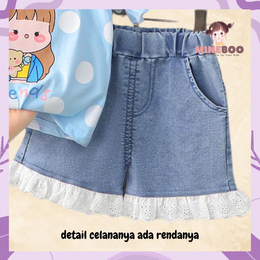 mineboo -  SET KOREA GIRL EBV 1-5tahun Setelan anak perempuan baru/versi Korea celana denim/baju anak perempuan