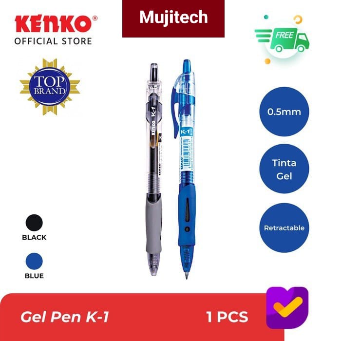

KENKO GEL PEN K1 K 1 RETRACTABLE BOLPEN PULPEN GEL 0.5 MM