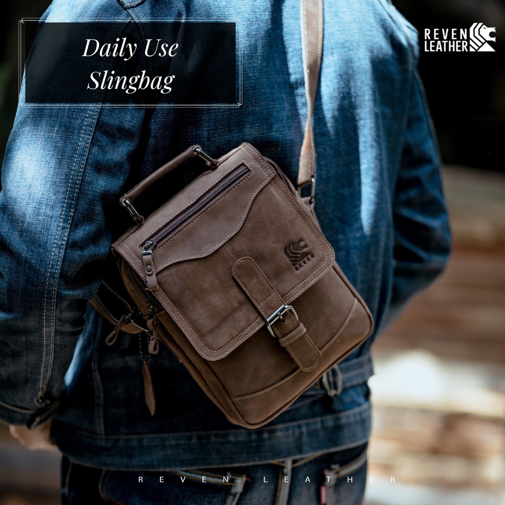 Tas Pria Selempang Slingbag Cowok STAINER Sling Shoulder BAG Bahan Kulit Sapi Asli Full 100% Original by Crown Leather CrownLeather Store