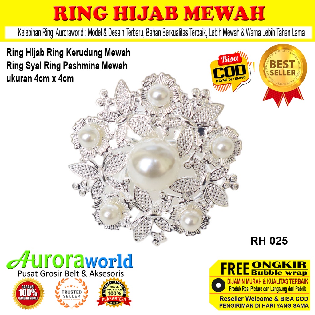 Auroraworld Ring Kerudung Ring Hijab Ring Syal Ring Pashmina Berlian Mewah Bros Cincin Jilbab aksesoris kerudung fashion wanita perhiasan muslim terbaru