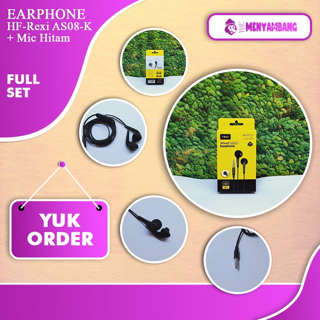 42576 | HF-Rexi AS08-K + Mic Hitam | Wired Earphone REXI AS08-K Bass Stereo
