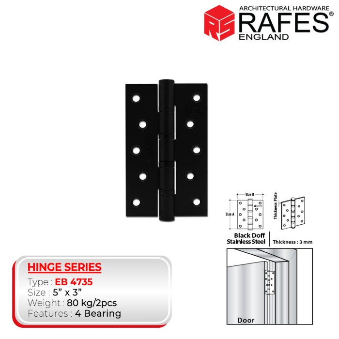 ENGSEL RAFES HITAM STAINLESS STEEL 304