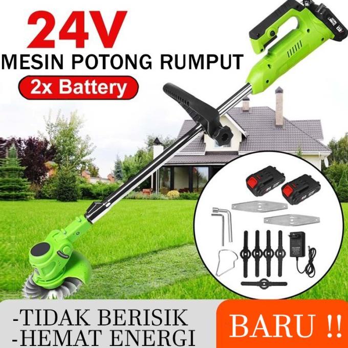Mesin pemotong rumput portable 24 Volt 2 Batrai pemotong rumput new