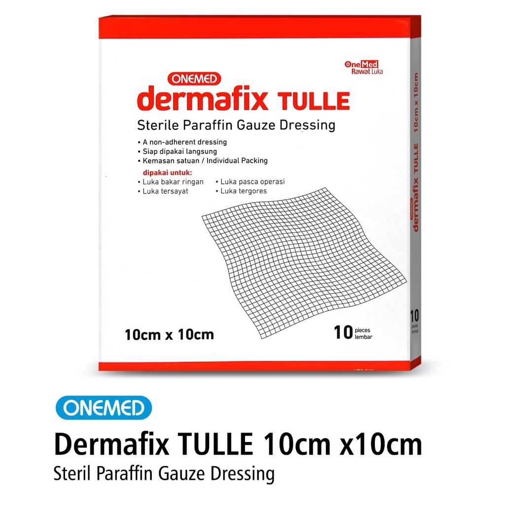 Dermafix Tulle 10 x 10 Cm Paraffin Gauze Onemed Box Isi 10Pcs OJB