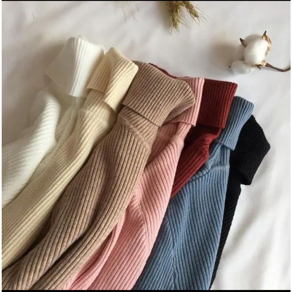 Belleza outlet baju rajut Cardigan rajut atasan wanita Lea turtleneck kerah Tinggi