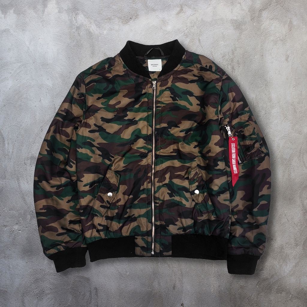 Jaket Army Browny Vintage Bomber Flight Jacket - L