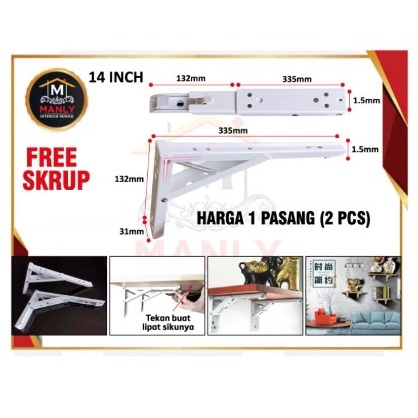 Siku Rak Lipat Per  35 cm 14 inch / Bracket Siku Rak Lipat / Engsel Ambalan Lipat..Kwalitas Terbaik