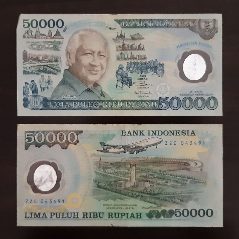 Uang kuno 50000 Rupiah Soeharto 1993 polimer