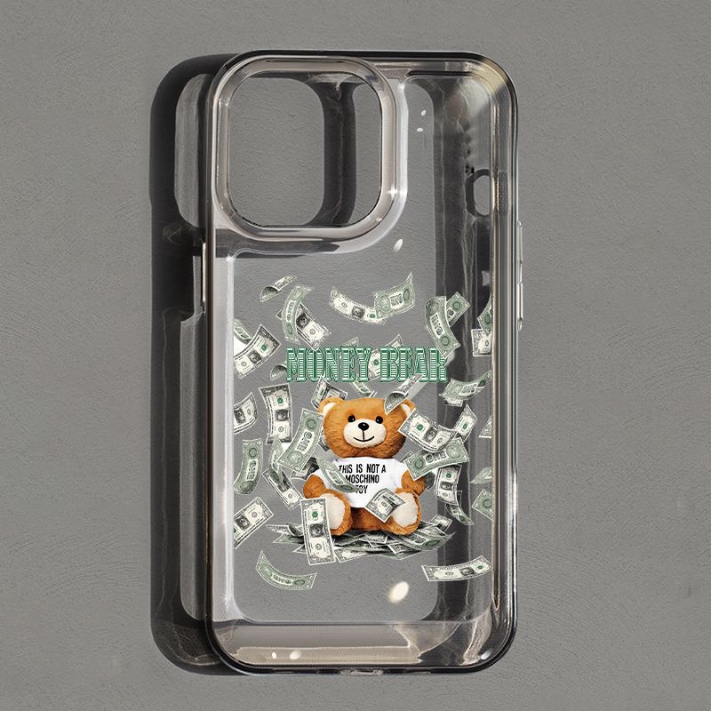 IPHONE Rich Bear Shockproof Soft Phone Case Kompatibel Untuk Iphone11 14 13 12 Pro XS Max X XR 78 6 6S Plus Casing Transparan TPU Cover