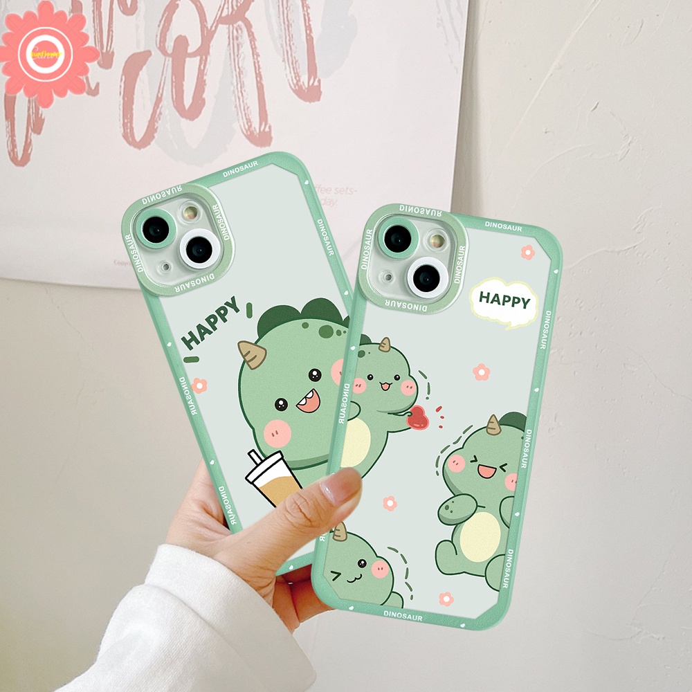 Cute Dinosaurs Drink Milk Tea Soft TPU Case Compatible For Iphone 7 8 Plus 6 6S iPhone 12 13 11 14 Pro Max Xr X Xs Max Se 2020 Lovely Cartoon Little Dinosaur Soft TPU Back Cover