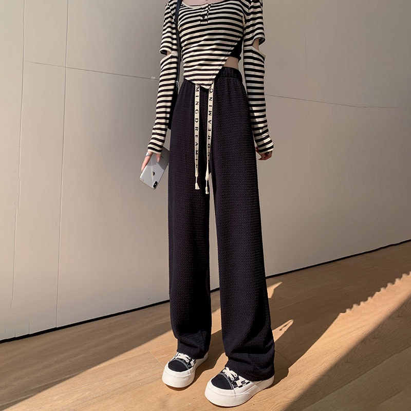 yikoo-Celana panjang casual korea high waist pants fashion wanita （Dengan kantong）