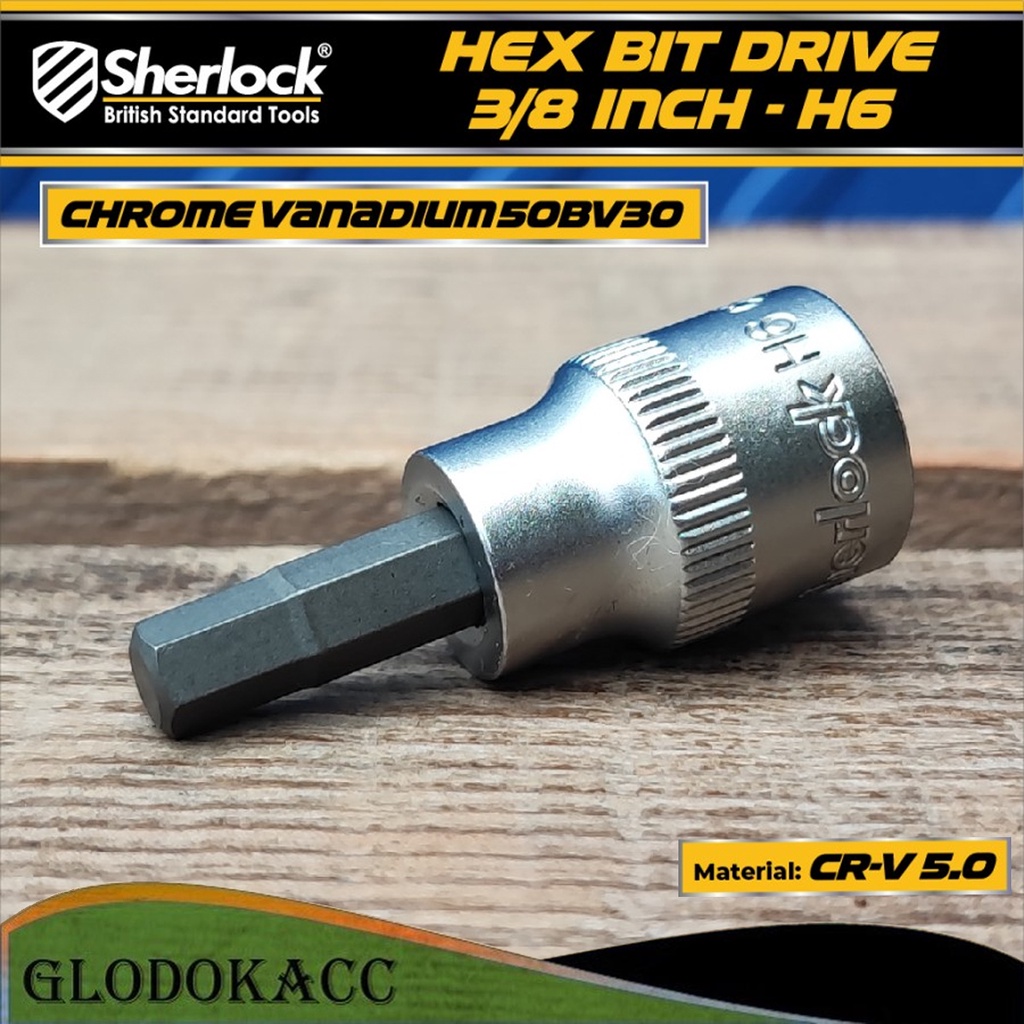 Mata Kunci Sok Socket Drive 3/8 &quot; inch Sherlock Hex Bit Shock L 6 mm